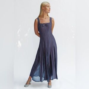 Chic Navy Polka Dot Midi Dress
